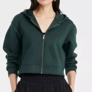 A New Day Cropped Hoodie Jacket XXL Green Scuba Knit Zip Up Sweatshirt Women